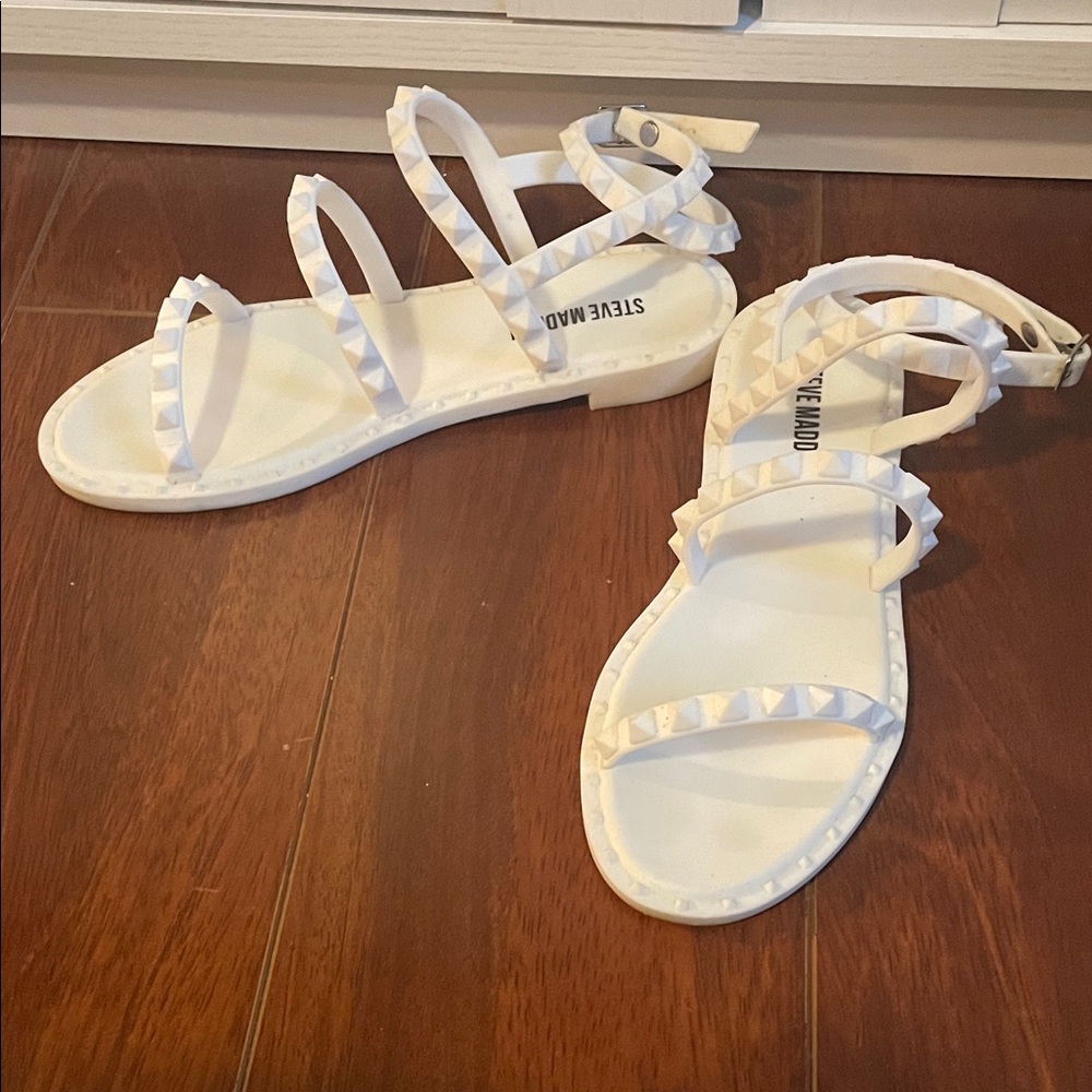 Steve Madden White Strappy Studded Sandals